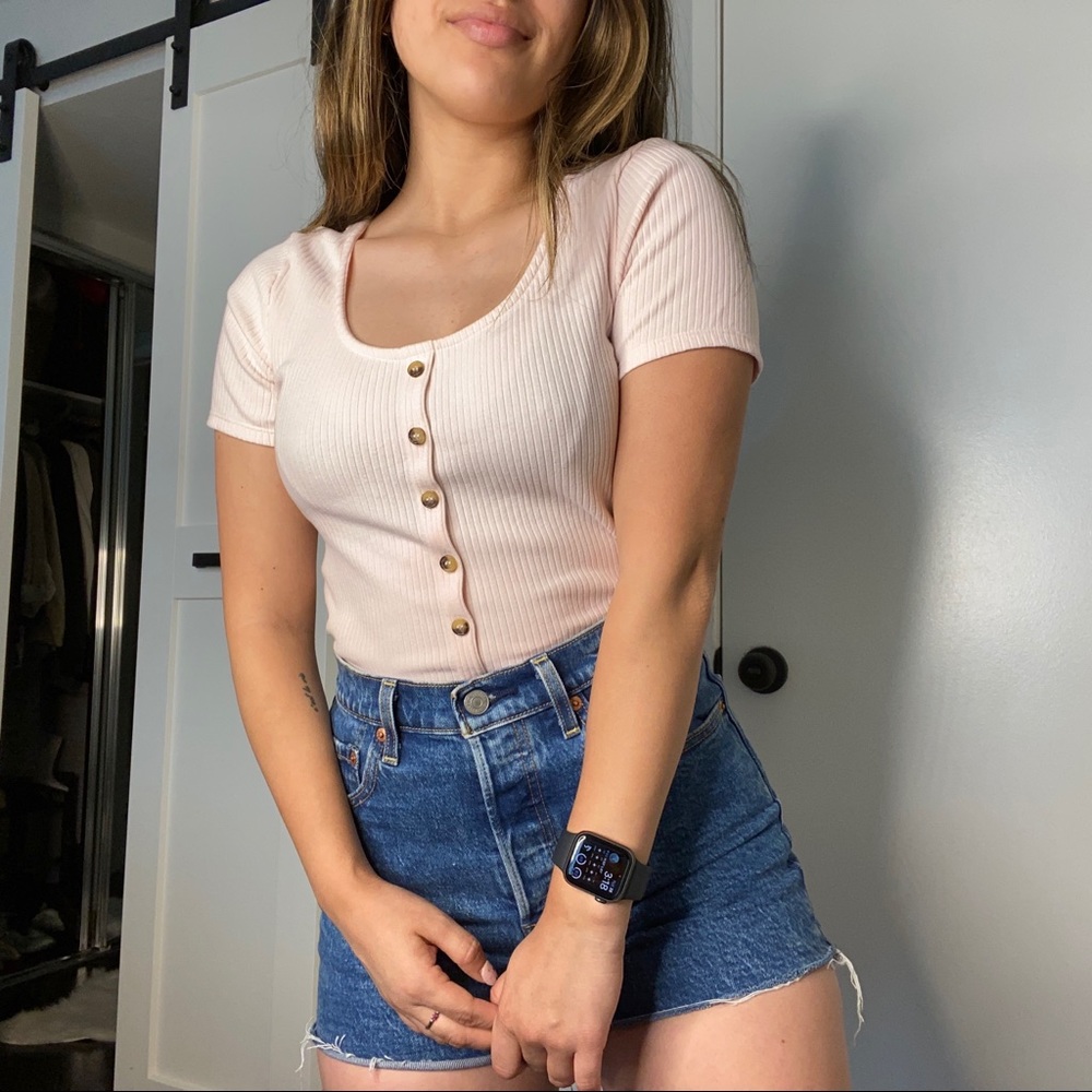 Pink Button Down Crop Top